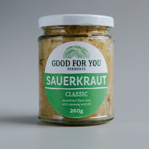 Our classic sauerkraut, flavoured with caraway and dill and made with probiotic vegetables