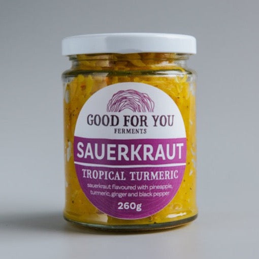 Our tropical turmeric-flavoured sauerkraut made with fermented veggies