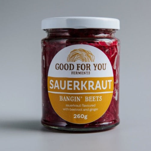 Our bangin’ beetroot sauerkraut. Some of the best sauerkraut to buy in the UK